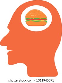 Man think about hamburger. Attraction to food. Flat illustration on white background 