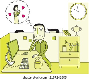 Man Think about his family at work