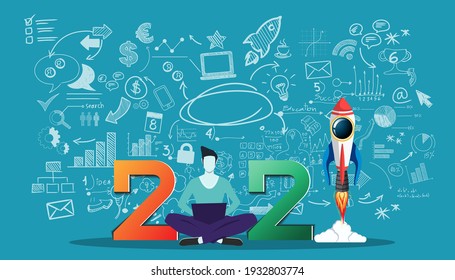 Man  think analyze creative   with 2021 new year for success,modern Idea concept vector illustration.