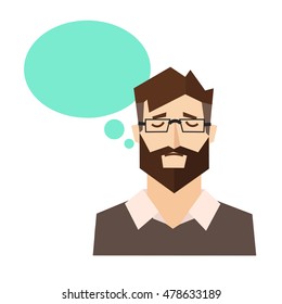 Man Think with Bubble. Flat Design Style. Vector illustration