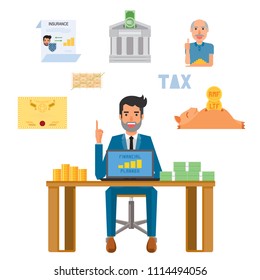 man think idea for invest by saving. vector illustration.