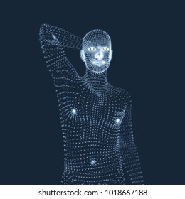 Man in a Thinker Pose. 3D Model of Man. Geometric Design. Business, Science, Psychology or Philosophy Vector Illustration. 