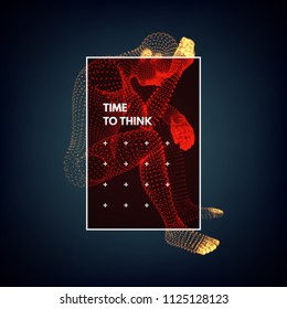 Man in a thinker pose. 3d model. Psychology or philosophy concept. Idea concept vector illustration.