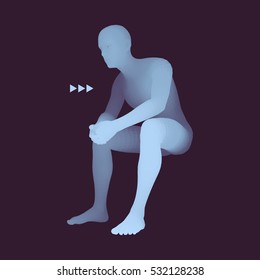 Man in a Thinker Pose. 3D Model of Man. Business, Science, Psychology or Philosophy Vector Illustration.