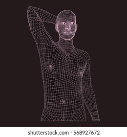 Man in a Thinker Pose. 3D Model of Man. Geometric Design. Business, Science, Psychology or Philosophy Vector Illustration.