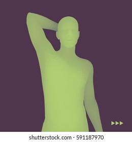 Man in a Thinker Pose. 3D Model of Man. Business, Science, Psychology or Philosophy Vector Illustration. 
