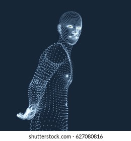 Man in a Thinker Pose. 3D Model of Man. Geometric Design. Business, Science, Psychology or Philosophy Vector Illustration. 