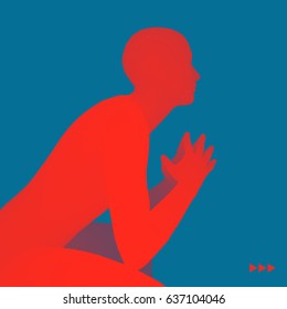 Man in a Thinker Pose. 3D Model of Man. Business, Science, Psychology or Philosophy Vector Illustration. 
