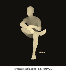 Man in a thinker pose. 3D model of man. Business, science, psychology or philosophy vector illustration. 