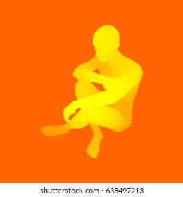 Man in a Thinker Pose. 3D Model of Man. Vector Illustration. 