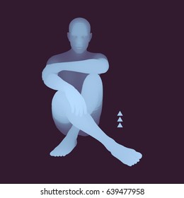 Man in a Thinker Pose. 3D Model of Man. Business, Science, Psychology or Philosophy Vector Illustration. 