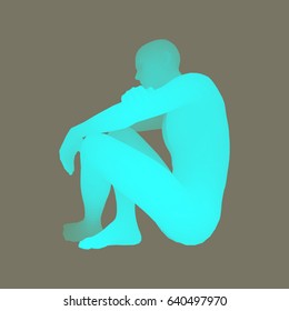 Man in a Thinker Pose. 3D Model of Man. Vector Illustration. 