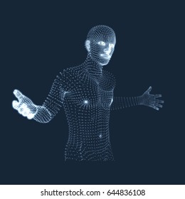 Man in a Thinker Pose. 3D Model of Man. Geometric Design. Business, Psychology or Philosophy Vector Illustration. 