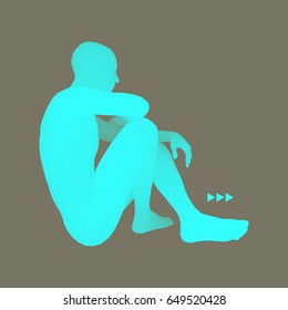 Man in a Thinker Pose. 3D Model of Man. Business, Science, Psychology or Philosophy Vector Illustration. 