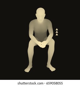 Man in a Thinker Pose. 3D Model of Man. Business, Science, Psychology or Philosophy Vector Illustration. 