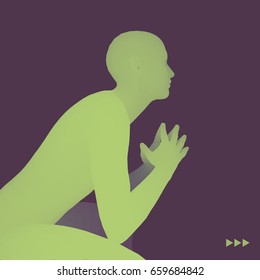 Man in a Thinker Pose. 3D Model of Man. Business, Science, Psychology or Philosophy Vector Illustration. 