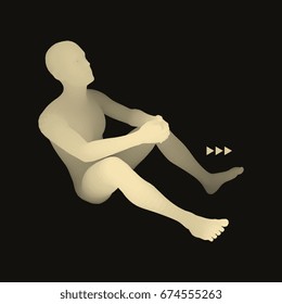 Man in a Thinker Pose. 3D Model of Man. Business, Science, Psychology or Philosophy Vector Illustration. 