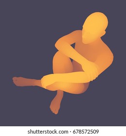 Man in a Thinker Pose. 3D Model of Man. Vector Illustration. 