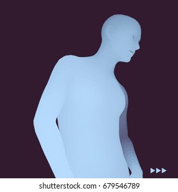 Man in a Thinker Pose. 3D Model of Man. Business, Science, Psychology or Philosophy Vector Illustration.