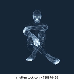 Man in a Thinker Pose. 3D Model of Man. Business, Science, Psychology or Philosophy Vector Illustration. 