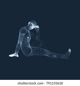 Man in a Thinker Pose. 3D Model of Man. Business, Science, Psychology or Philosophy Vector Illustration. 