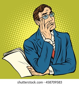Man the thinker pose pop art retro vector illustration