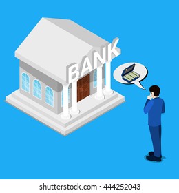 Man Thinking about Bank Credit. Isometric People. Vector illustration