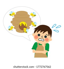 Man Thinking About Beehive, Hornets Or Wasp Nest Cartoon Vector Illustration