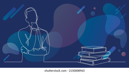 man thinking about best books - continuous line drawing