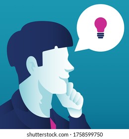 A man thinking about business concept. Open head with lamp idea concept. Background vector illustration