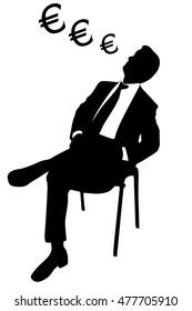 man thinking about business, concept, looking at euro symbol