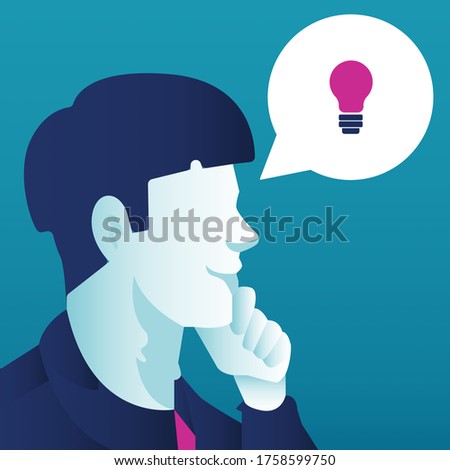 A man thinking about business concept. Open head with lamp idea concept. Background vector illustration