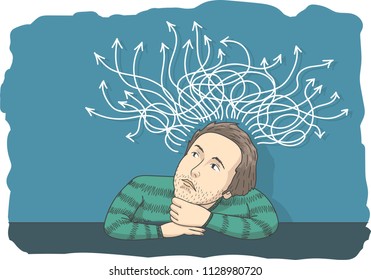 The man is thinking about different options for resolving issues.