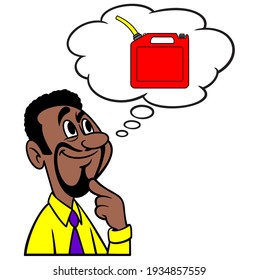 Hombre pensando en los precios de la gasolina - Dibujo ilustrativo de un hombre que piensa en los precios de la gasolina.