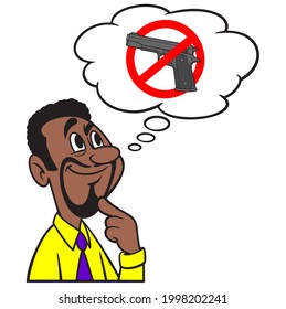 Hombre pensando en Control de armas - Una ilustración de un hombre pensando en Control de armas.