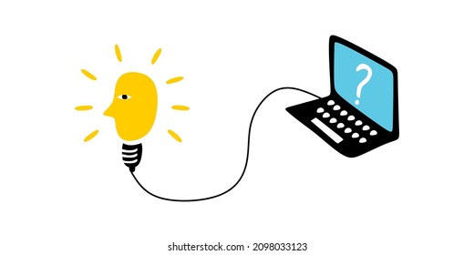 
un hombre está pensando en su trabajo en una laptop, creativa ilustración vectorial