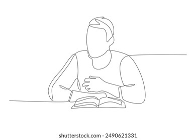 Man thinking about homework. Homework concept one-line drawing