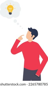 Man thinking about ideas, Thinking about ideas, Innovation, man thinking about creativity or imagination for business success, thinking about new ideas, solutions to solve problems