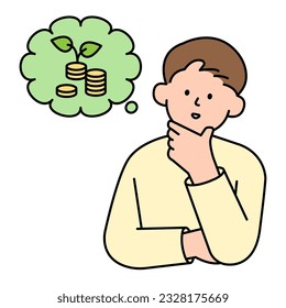 Man Thinking about Money Saving. Simple Style Vector illustration.
