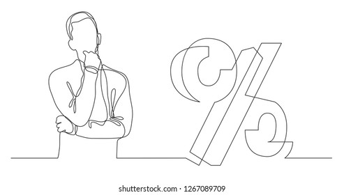 man thinking about mortgage interest rate - continuous line drawing