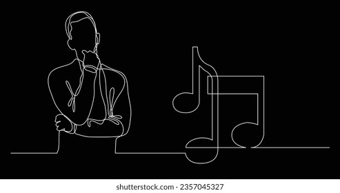 hombre pensando en la música - dibujo continuo de líneas