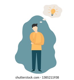 man thinking about new idea, concept of new ideas. flat vector illustration character.