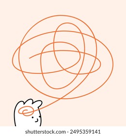 Man thinking about pasta illustration. Modern spaghetti background. Vector noodle and ramen design concept. Creative art for italian, asian, chinese, japanese restaurant, cafe, bar