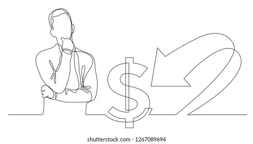 man thinking about personal income - continuous line drawing