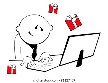 man thinking about presents, isolated on white