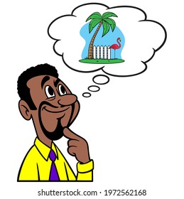 Man thinking about Retirement - A cartoon illustration of a man thinking about Retirement. 