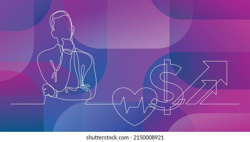 man thinking about skyrocketing health care cost - continuous line drawing