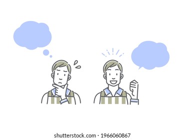 man thinking about something, set. simple line art illustration