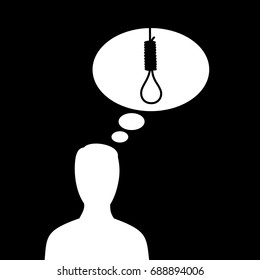 Man is thinking about suicide and killing himself by hanging. Negative thinking of person who wants to die end end life 