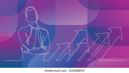 man thinking about team work - continuous line drawing